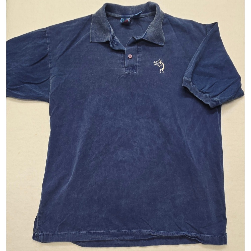 VTG WEK Polo Shirt XS Kokopelli Embroidered Made in USA Blue Cotton Short Sleeve